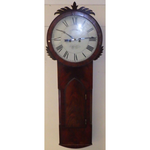 A 19th cen large mahogany wall clock, with eight day movement, signed Schwerer, York, 140cm long