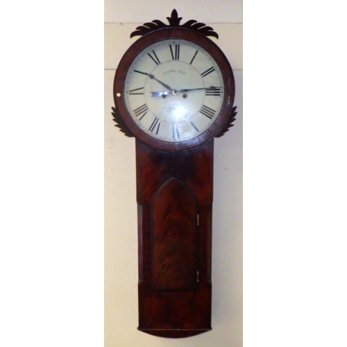 608 - A 19th cen large mahogany wall clock, with eight day movement, signed Schwerer, York, 140cm long