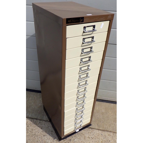 812 - A set of narrow metal filing drawers, base loose