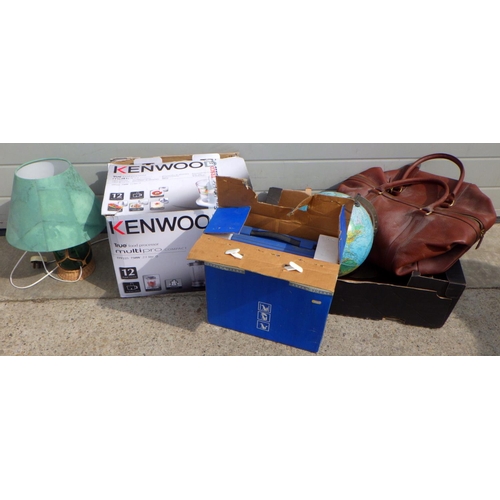 821 - A qty of misc items, Kenwood mixer, leather bag, typewriter etc