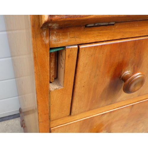 832 - A walnut bureau, missing rest end, a black painted bureau, card table and an oak framed mirror (4)