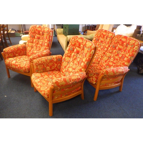 840 - An Ercol three piece suite, two seat settee & two armchairs