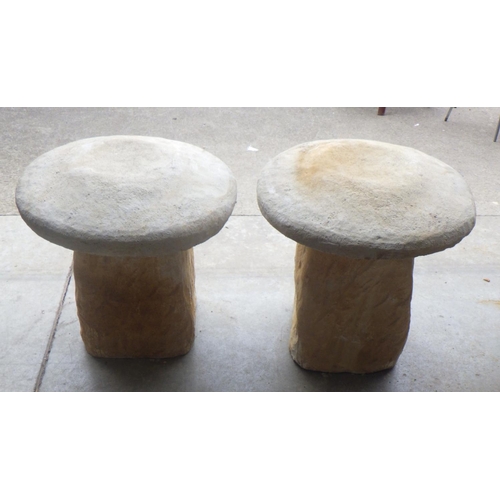 758 - Two concrete staddle stones, 45cm tall