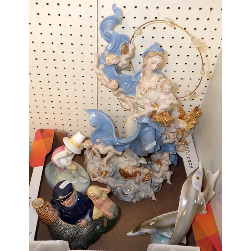 43 - A quantity of ceramic and resin figures including animals and a large 'Mary Queen of Heaven' figure ... 