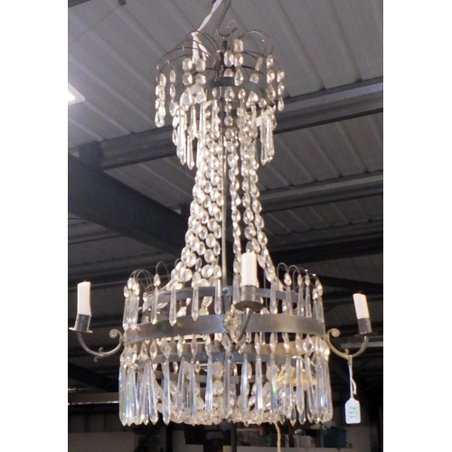 112 - A large hanging chandelier together with a pair of  matching wall lights, a further hanging light an... 