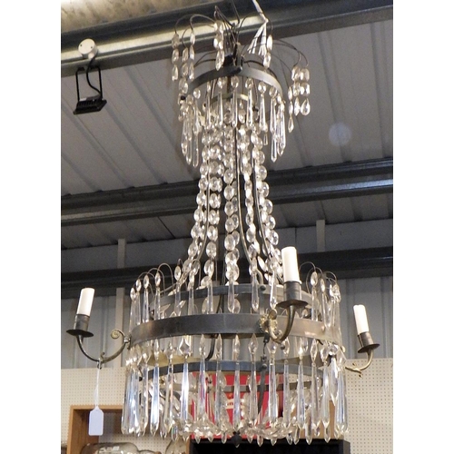 112 - A large hanging chandelier together with a pair of  matching wall lights, a further hanging light an... 