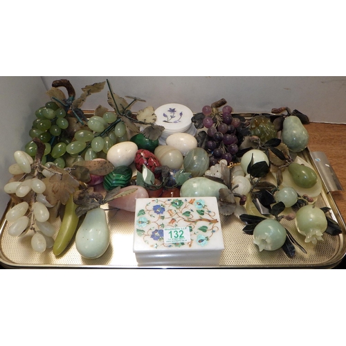 132 - A quantity of polished stone eggs and fruit together with a stone box and some stone coasters
Sold o... 