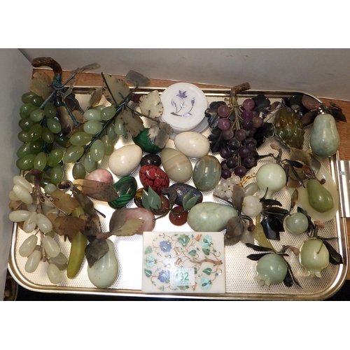 132 - A quantity of polished stone eggs and fruit together with a stone box and some stone coasters
Sold o... 