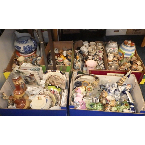 167 - A large qty of misc ceramics to include cabinet plates, Bells decanters, commemorative cups, a very ... 