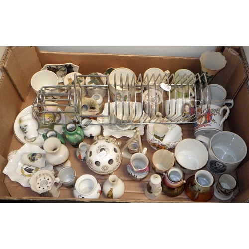 176 - Two boxes of misc ceramics to inc cruet sets, commemorative wares etc (2)