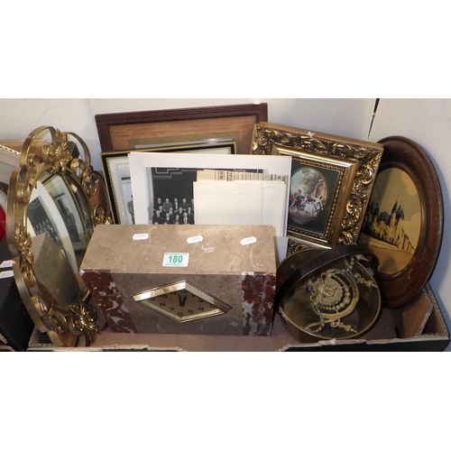 180 - An Art Deco marble mantle clock, together with further collectables, prints, ceramics etc (2)