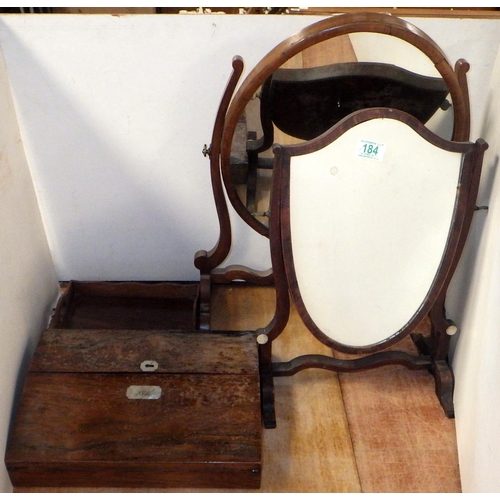 184 - A small rosewood serving tray together with two toilet mirrors and a 19thC writing box AF (4)
Sold o... 