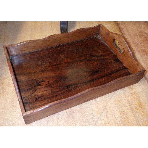 184 - A small rosewood serving tray together with two toilet mirrors and a 19thC writing box AF (4)
Sold o... 