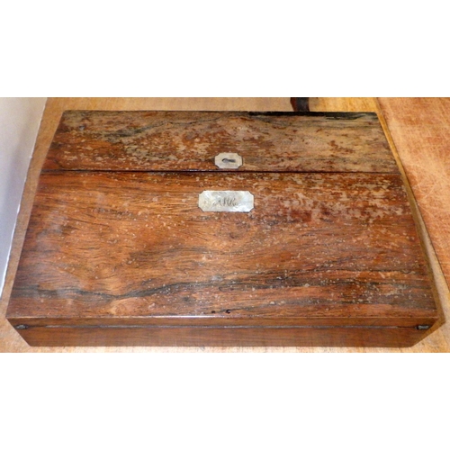 184 - A small rosewood serving tray together with two toilet mirrors and a 19thC writing box AF (4)
Sold o... 