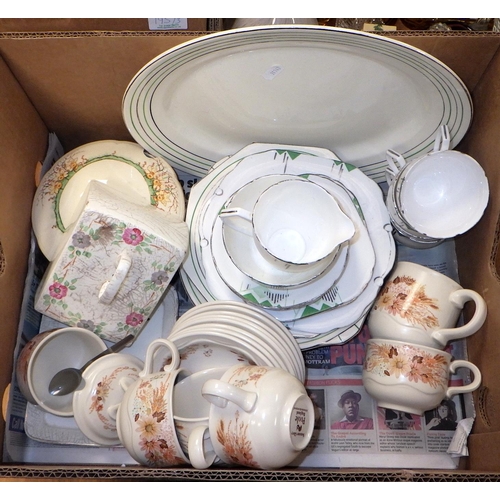 195 - Three boxes of misc ceramics and glass wares (3)