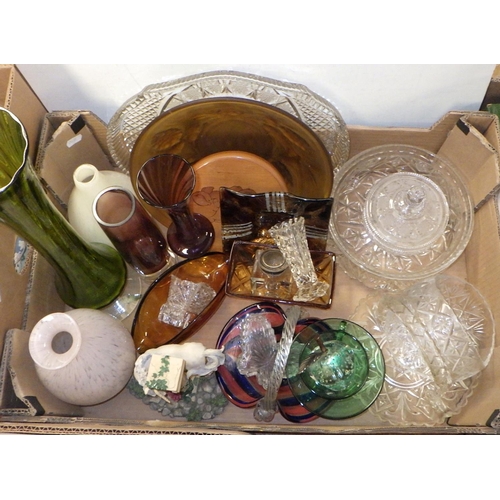 195 - Three boxes of misc ceramics and glass wares (3)