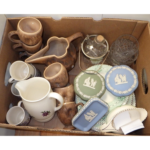 195 - Three boxes of misc ceramics and glass wares (3)