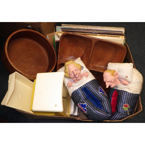 202 - A qty of misc collectables, books, Margret Thatcher slippers, brass ware etc