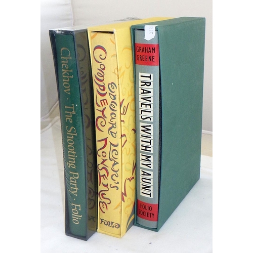 222 - Three Folio Society books in slip-cases : Graham Greene, 'Travels with my Aunt'; Edward Lear, 'Compl... 