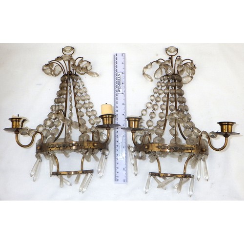 112 - A large hanging chandelier together with a pair of  matching wall lights, a further hanging light an... 