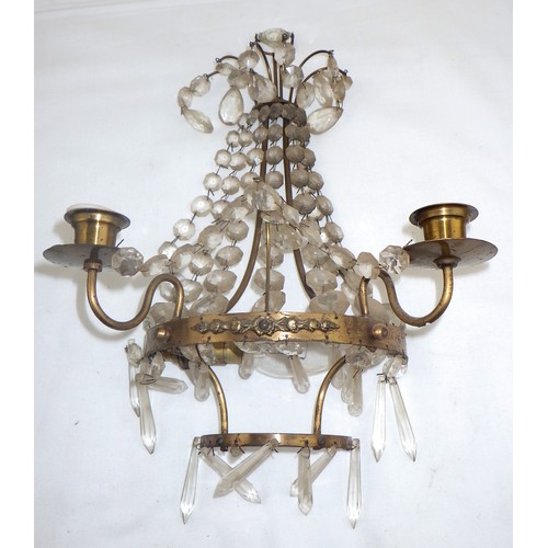 112 - A large hanging chandelier together with a pair of  matching wall lights, a further hanging light an... 