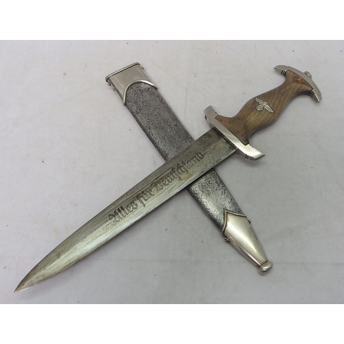 329 - A Third Reich NSKK dress dagger, Alles fur Deutschland motto blade, no maker.  A/F handle worn and r... 