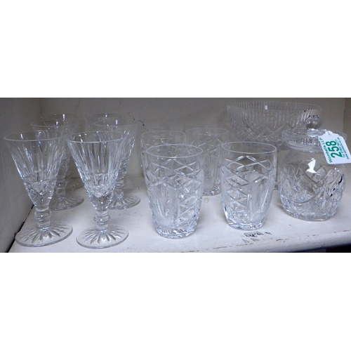 258 - A group of various Waterford drinking glasses together with a Tyrone pedestal bowl