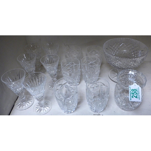 258 - A group of various Waterford drinking glasses together with a Tyrone pedestal bowl