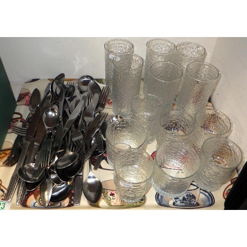 223 - A qty of Viners Shape cutlery together with various Whitefriars glasses