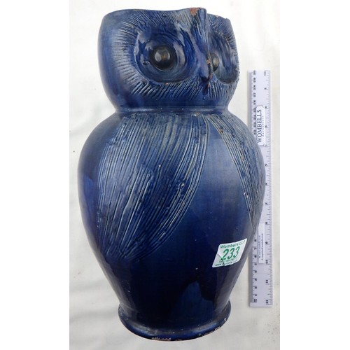 233 - A large unsigned Farnham style owl jug AF 31cm