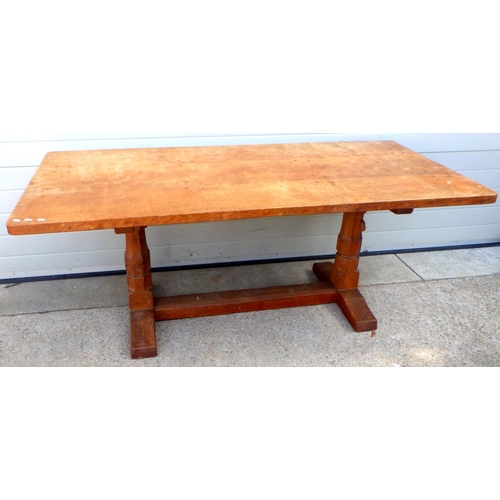 785 - Robert Mouseman Thompson 
An English Oak 6ft Refectory Dining Table, dowelled adzed two plank top, o... 