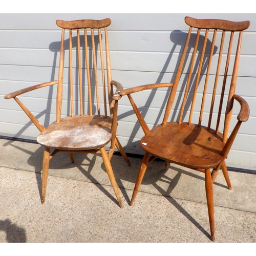 791 - A pair of Ercol arm chairs, af worm, splits (2)