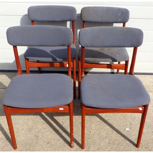 798 - Four teak Danish design dining chairs, in need of recovering