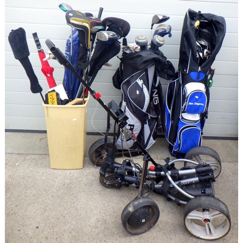 800 - A large qty of various golf clubs and accessories