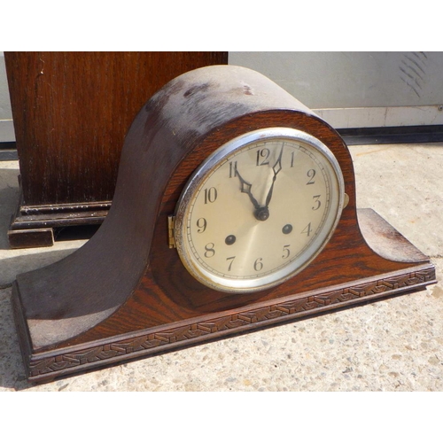 808 - A 1930s oak grand daughter clock together with a mantle clock (2)