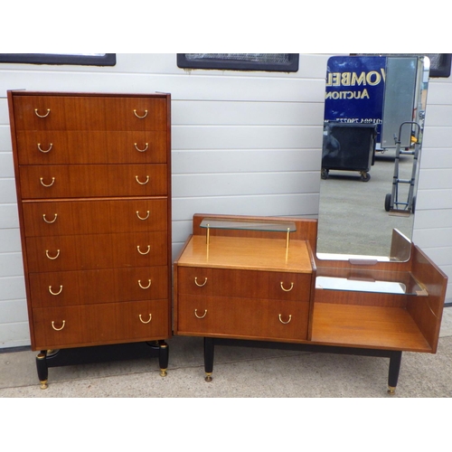 833 - A G.Plan, E.G tall chest of drawers, 61cm wide together with a dressing table, 114cm wide