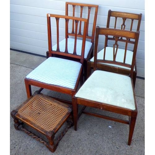 838 - Two pairs of mahogany dining chairs a/f worm together with  a barleytwist oak footstool (5)
Sold on ... 