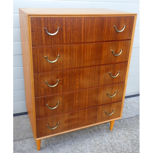 844 - A 1960's teak fronted light oak chest of drawers, 77cm wide