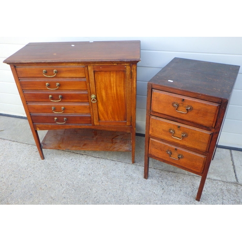 856 - An Edwardian music cabinet 81cm wide, together with a pedestal (2)