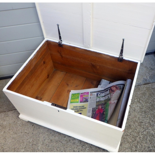 861 - A white painted Victorian pine blanket box, 79cm wide