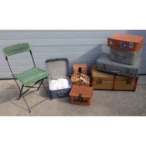 872 - Various cases and a folding chair