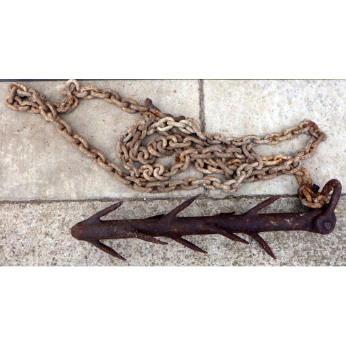 878 - A metal anchor ? & chain 62cm long