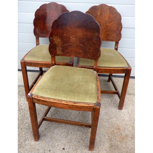 879 - Three 1930's walnut dining chairs