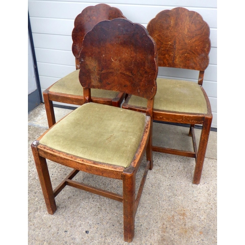 879 - Three 1930's walnut dining chairs