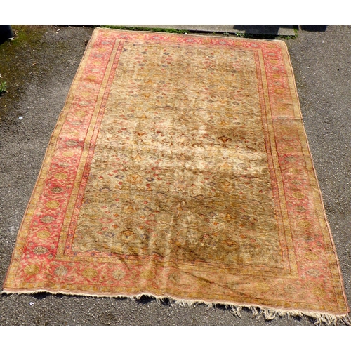 899 - A floral pattern rug with red border, 220cm x 147cm (a/f)
Sold on behalf of the Terry family York (T... 