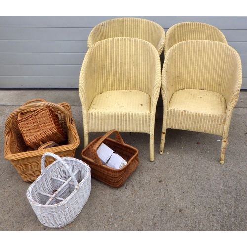 907 - Four Lloyd Loom tub chairs and various baskets (a/f)
Sold on behalf of the Terry family York (Terry'... 