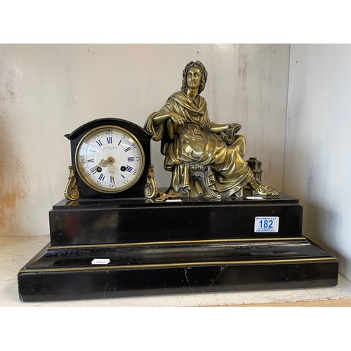 182 - A French marble clock with seated Roman figure, Martin Baskett Paris 46cm x 36cm AF