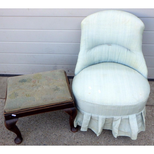 802 - A Victorian upholstered bedroom chair together with a cabriole leg stool (2) (a/f)
Sold on behalf of... 