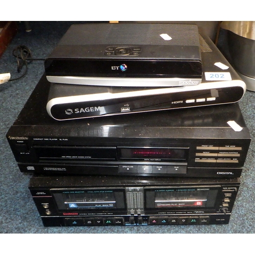 202 - A pair of Mission speakers, Technics disc player, mixer (missing plug) ALL ELECTRICALS SOLD AS SEEN