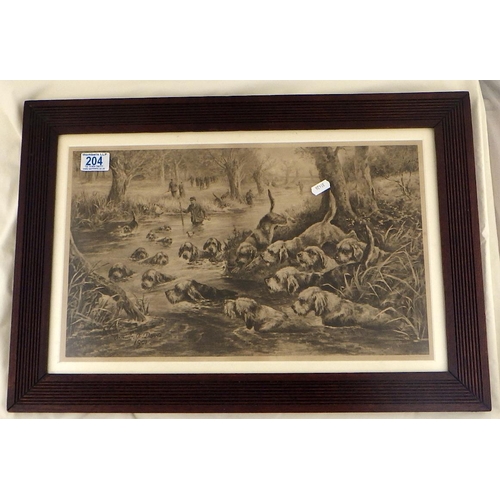 204 - Hunting dogs, a framed print after Arthur A Davis.